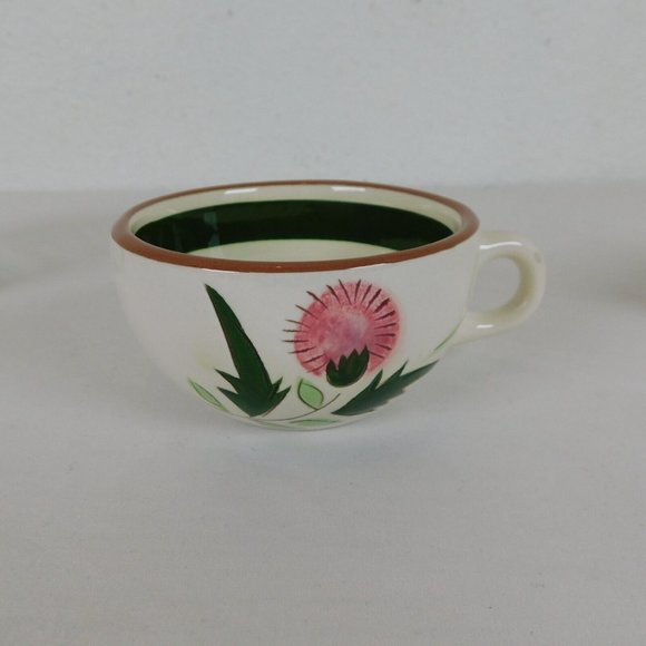 Lot of 3 Stangl Pottery Pink Thistle Hand Painted Flat Coffee Cup Vintage White - Picture 4 of 11